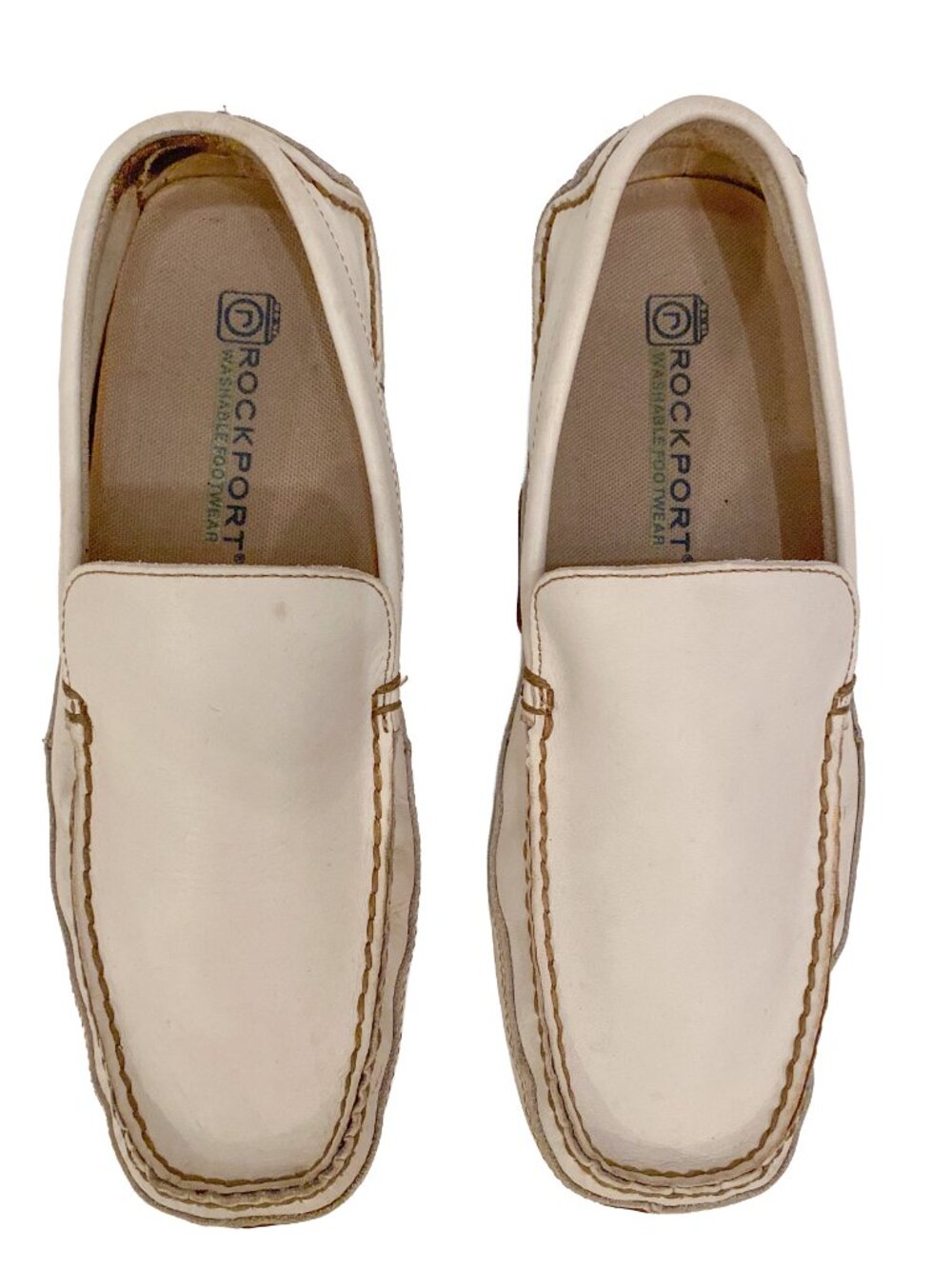ROCKPORT Men's Taupe Beige Leather Loafers Sz 8 Driving Moc Boat Shoe